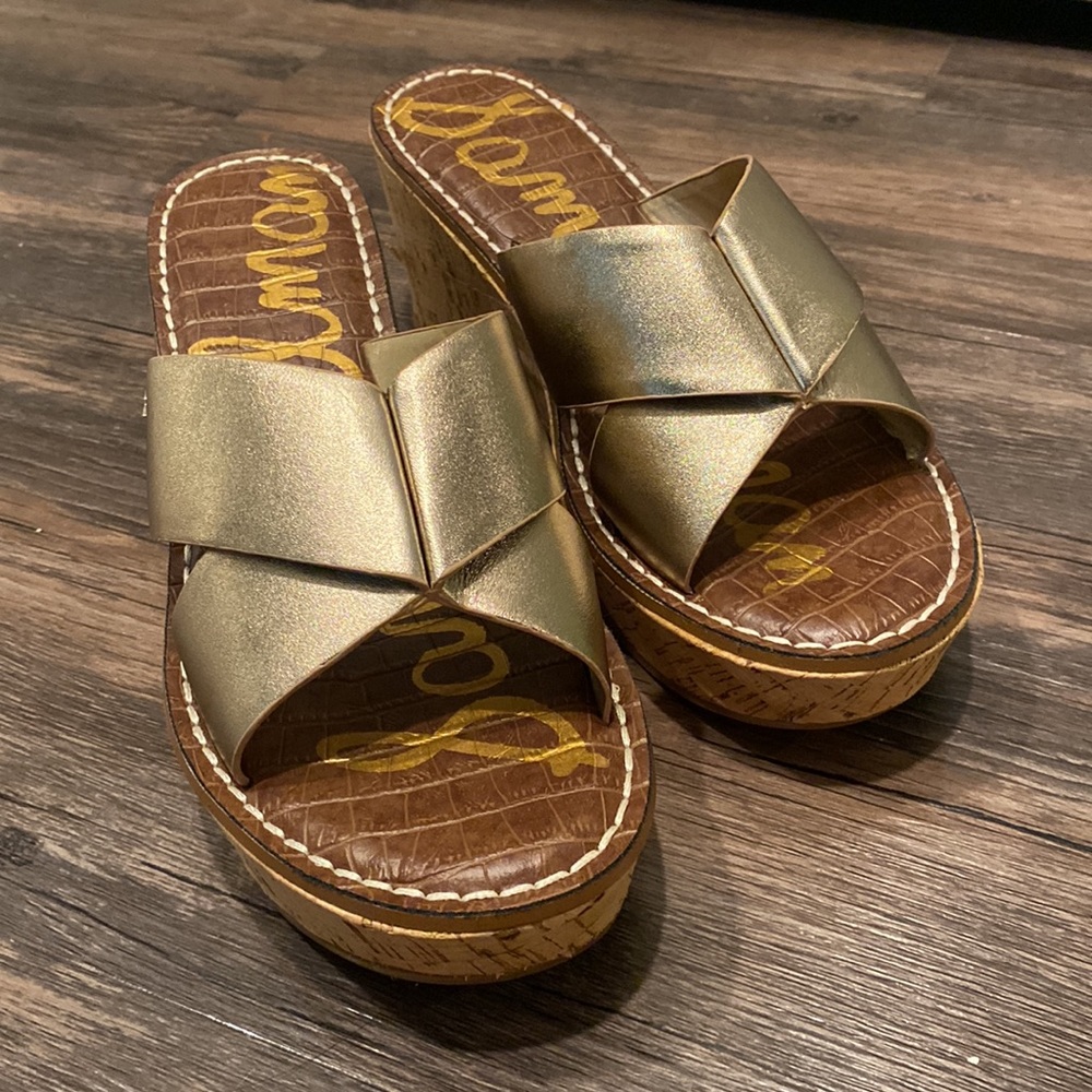 Sam Edelman platform wedge sandals gold metallic